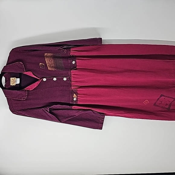 Blue Cactus VTG Western Rustic Prarie Boho Midi Dress Painted Patch Print Detail - Picture 1 of 11